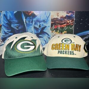 Vtg. Green Bay Packers NFL football snapback Strapback shark tooth hat bundle